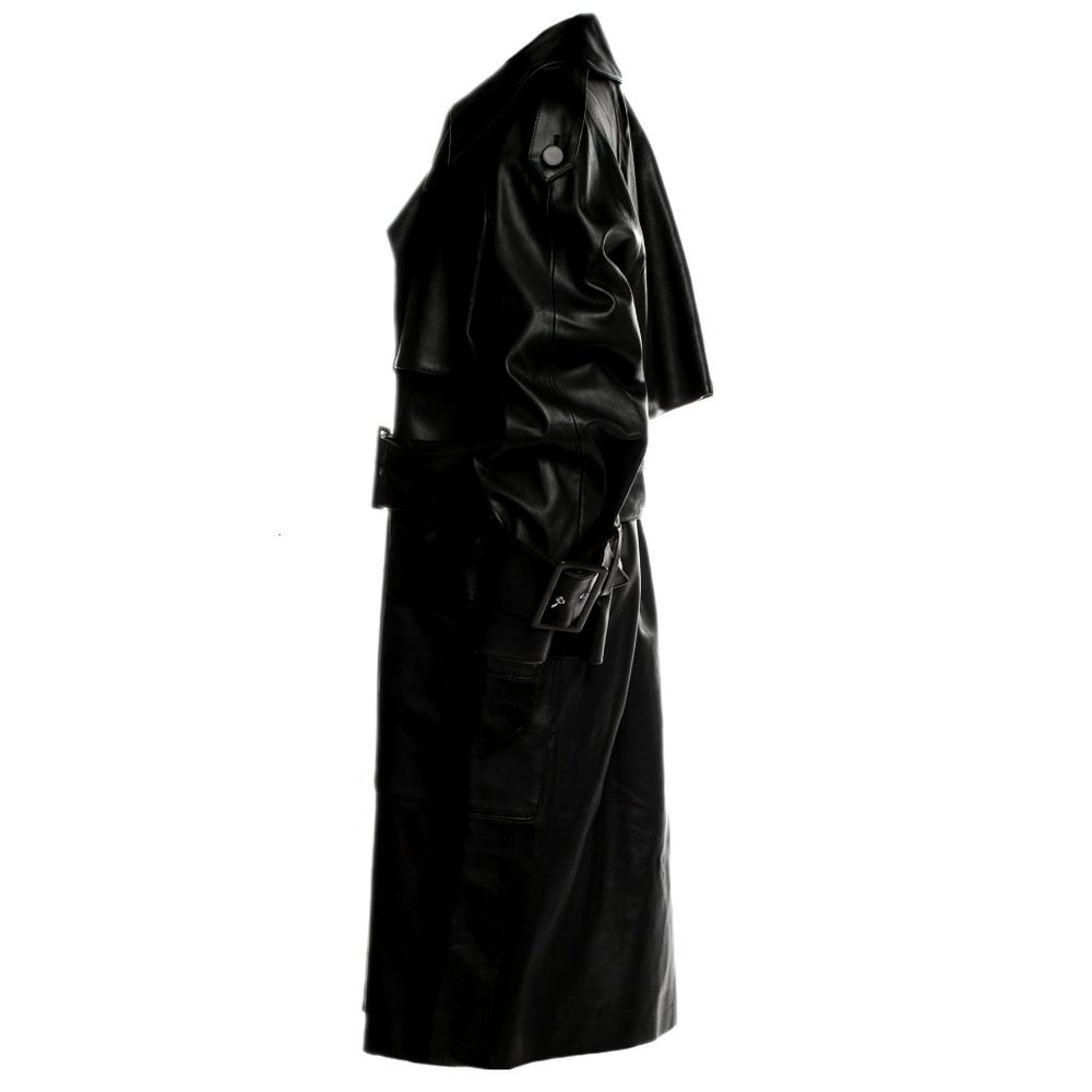 $9,400 NYFW KHAITE Leather Trench Coat Black OVERSIZED Nedding Epaulettes UNISEX
